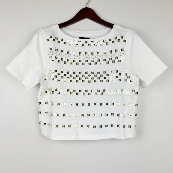 J. Crew Limited-Edition Embellished Top Floral Appliques White Size XS NWT - Picture 2 of 7